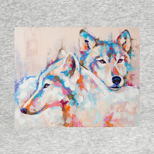 Conceptual abstract painting of a couple wolves. by MariDein